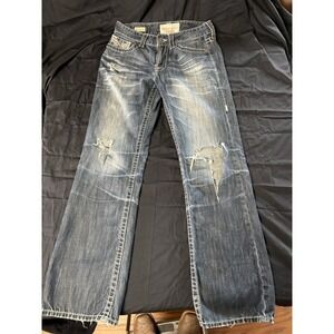 Big Star‎ for buckle boot cut  Men's Jeans Blue Distressed Embroidered